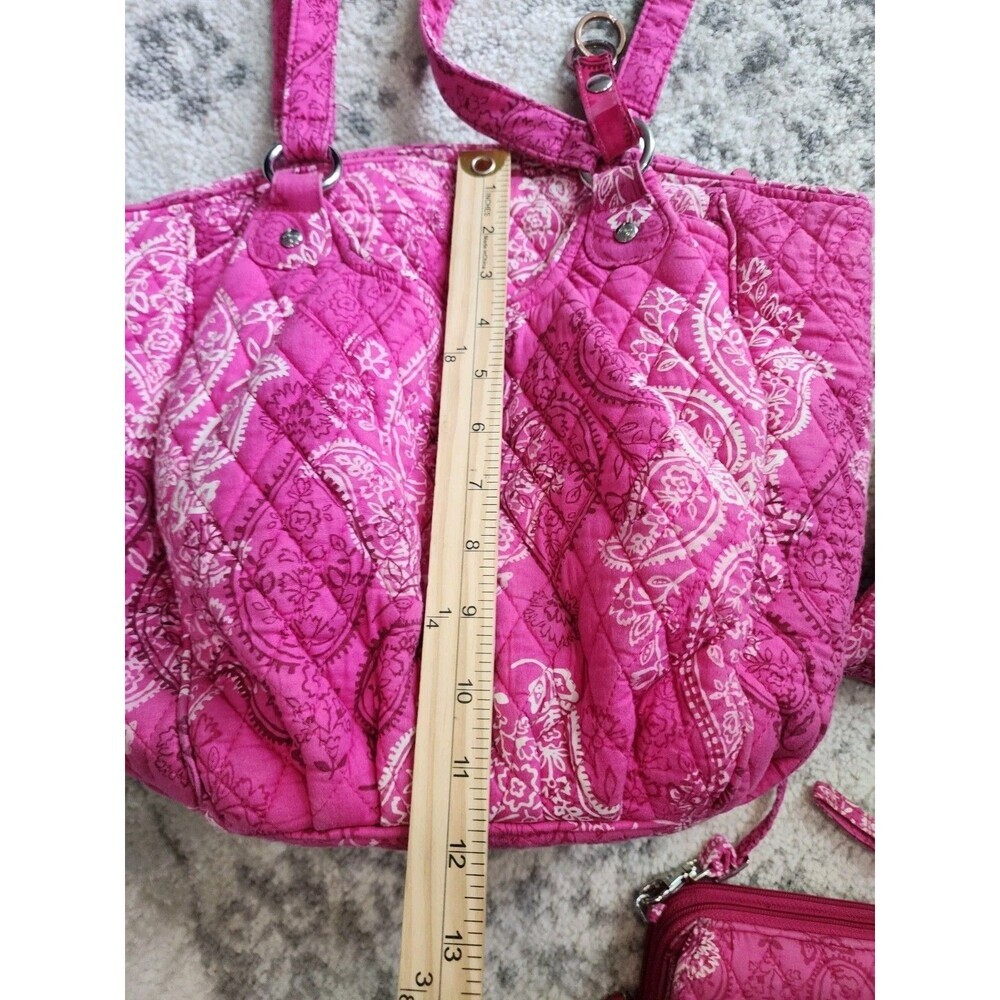Vera Bradley Pink White Paisley Quilted Tote Bag Women Pouch Wallet Accessories - Picture 6 of 8